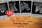 126 Art Animal Face Coloring Pages, an Animal Illustration by Blue Digital Studio (Thumbnail 1 of 4)