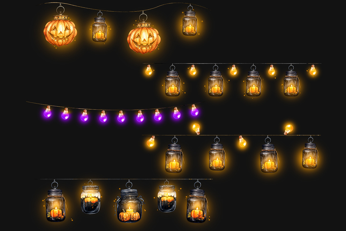 Halloween String Light PNG Overlays, an Object Graphic by PixelJungle (Photo 4 of 6)