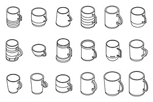 Mug Icons Set Vector Outline