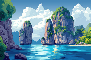 Typical Thailand seascape with, an Illustration by Valerie Bodnar