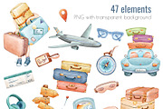 Watercolor Travel Clipart PNG Set, a Seasonal Illustration by Mespilia (Thumbnail 2 of 5)