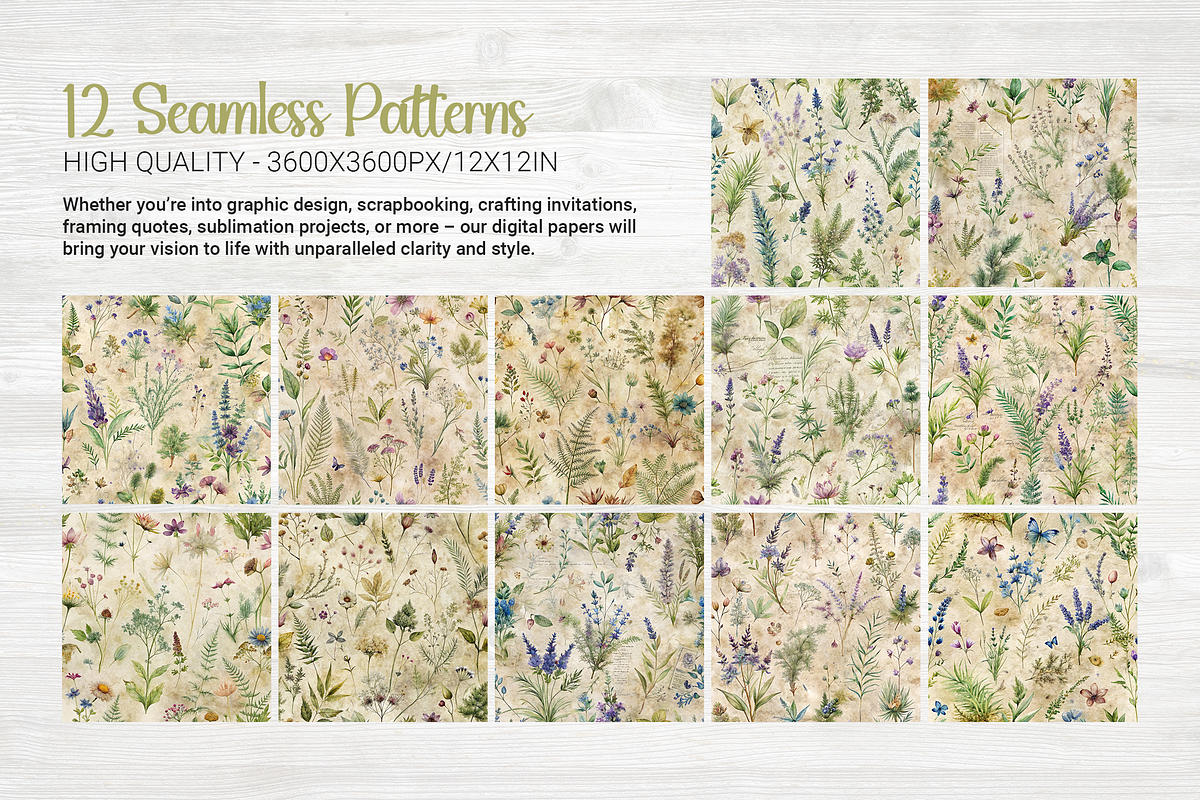 Vintage Botanica Seamless Patterns