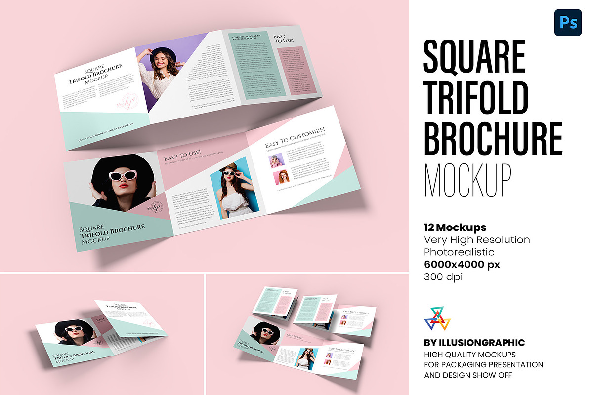 Square Trifold Brochure Mockup, a Books & Magazine Mockup by Illusiongraphic (Photo 1 of 28)