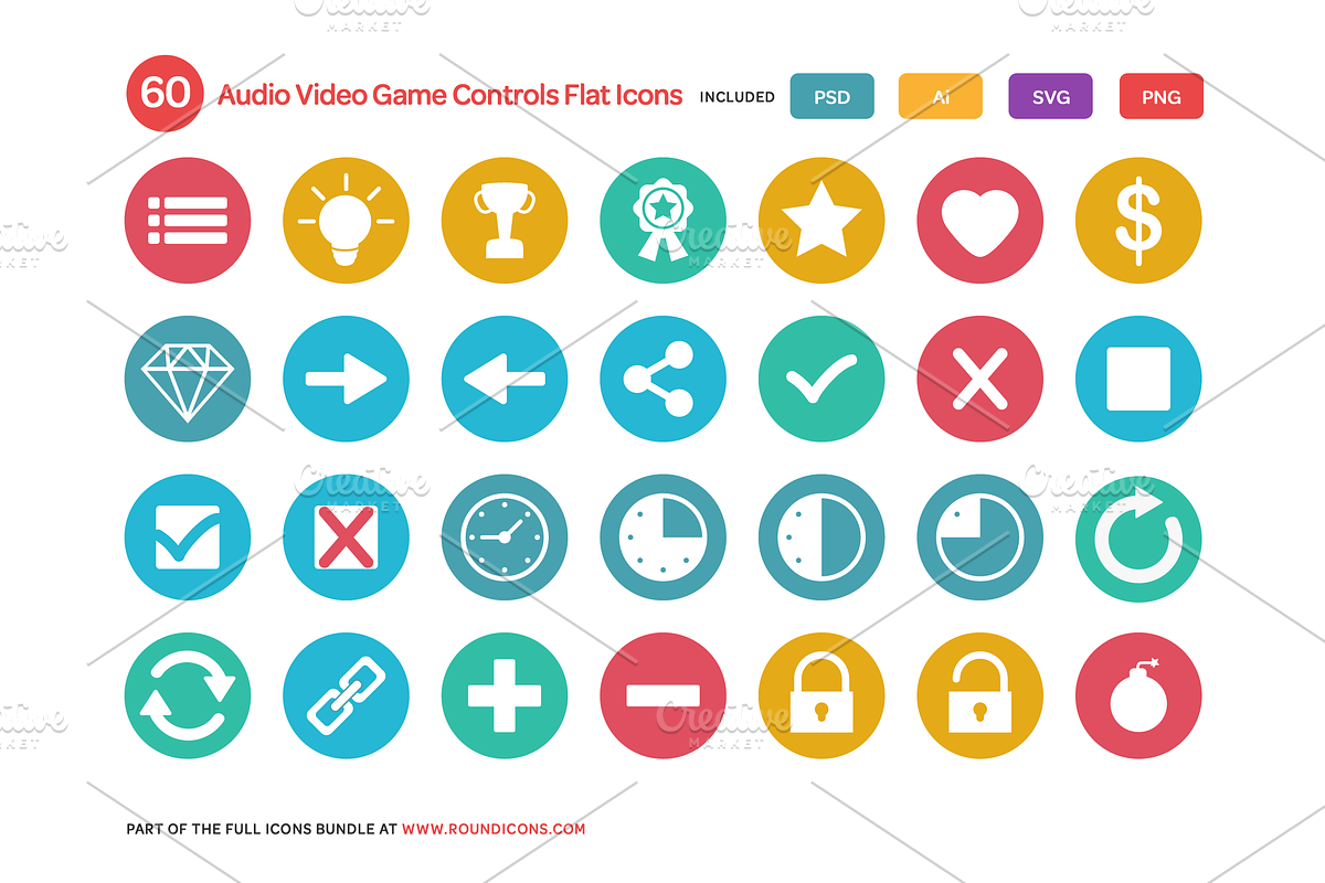 Audio, Video and Game Controls Flat preview 3