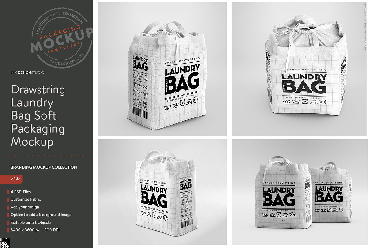 Canvas Laundry Bag Mockup, a Packaging Mockup by INCDesign (Photo 9 of 9)