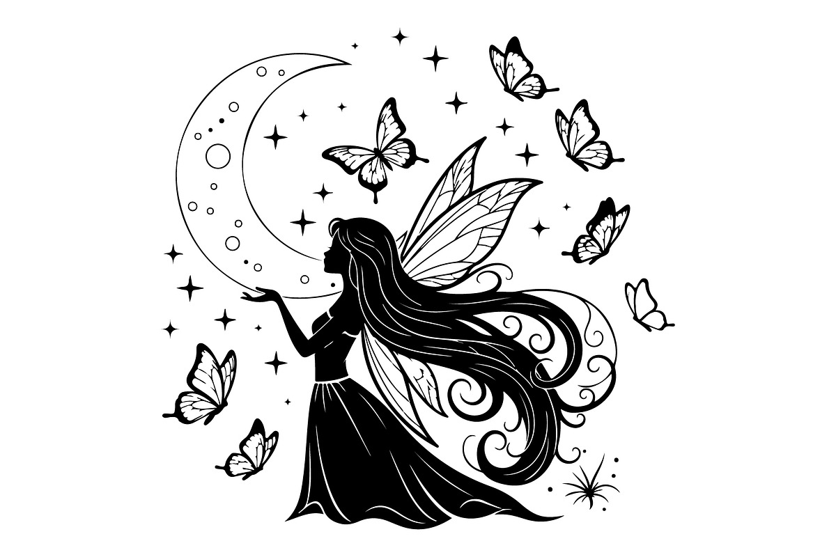Fairy Moon Butterfly Silhouette, an Object Illustration by Gaye Art (Photo 5 of 31)