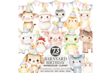 Farm Birthday Watercolor Clipart
