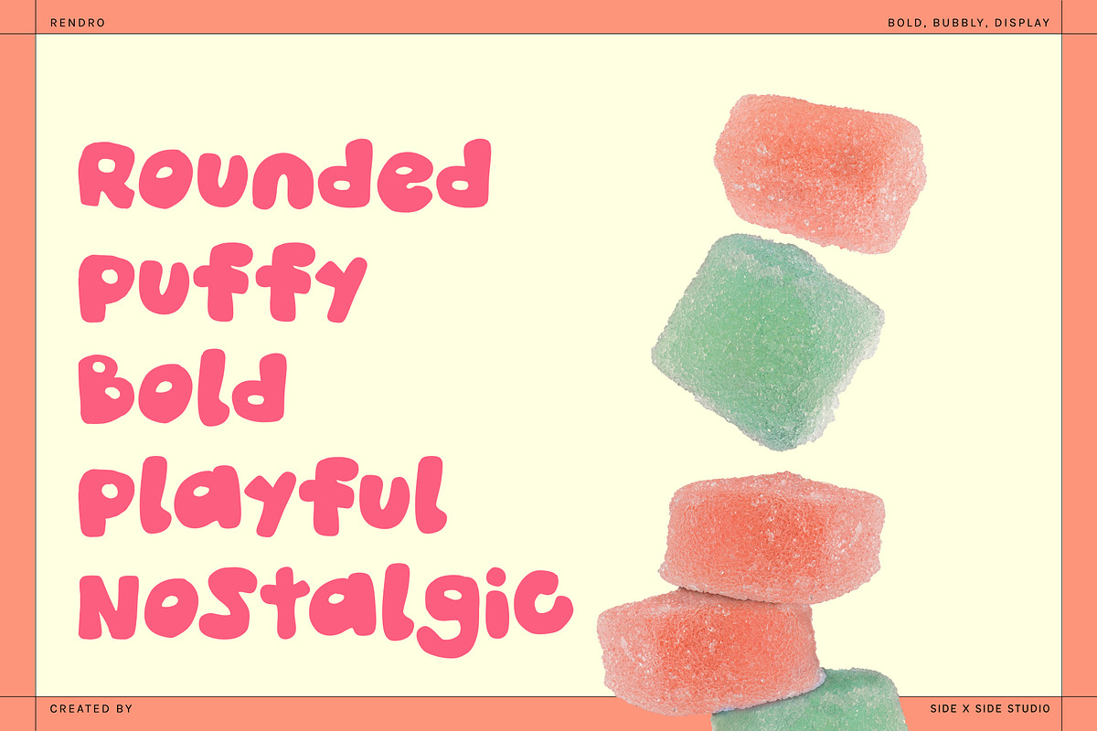 Rendro Bubble Display Font + Icons, a Sans Serif Font by Side X Side Studio (Photo 2 of 7)