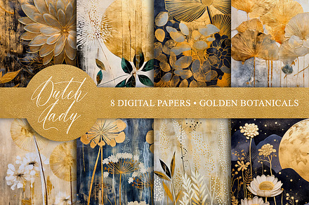Golden Botanical Art Print Textures, a Texture Illustration by The Dutch Lady Designs