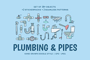 Plumbing and Pipes Set Doodle Style, an Object Graphic by 35lab (Thumbnail 1 of 6)
