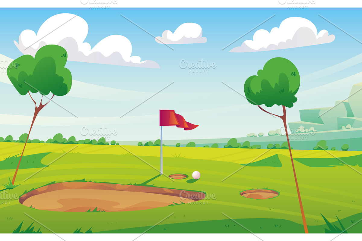 Golf field landscape nature, an Illustration by PrettyVectors