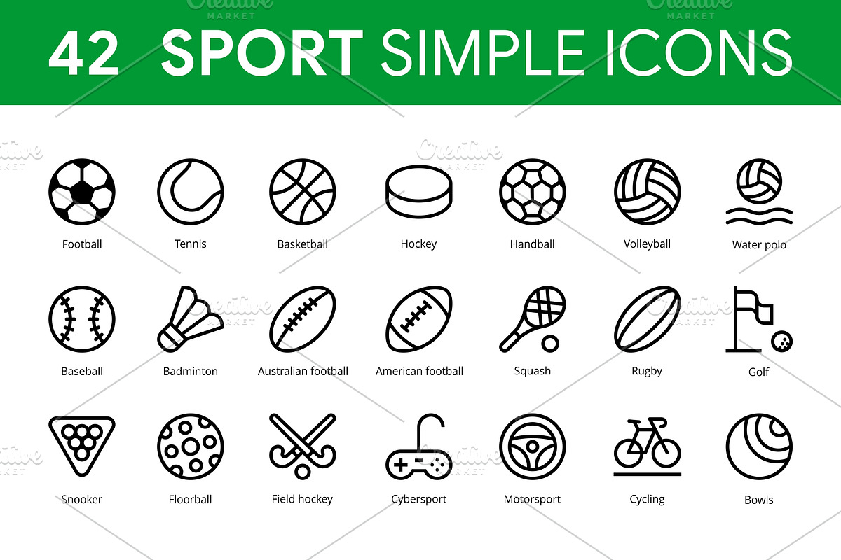 42 Sport Outline Icons, an Outline Icon by karetniy (Photo 1 of 2)