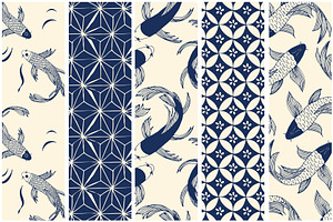 Japanese Patterns Vector Handdrawn