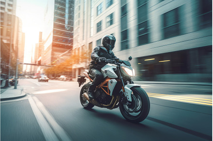 Motorcycle speeding city street, a Sports & Recreation Photo by Ylivdesign