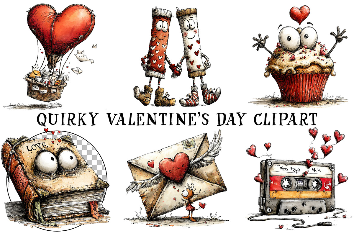 Quirky Valentine's Day Clipart, an Illustration by OK Design (Photo 2 of 6)