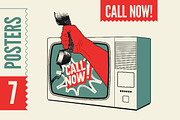 Call Now! Vector retro poster set., a Technology Illustration by PoPaShop (Thumbnail 1 of 8)