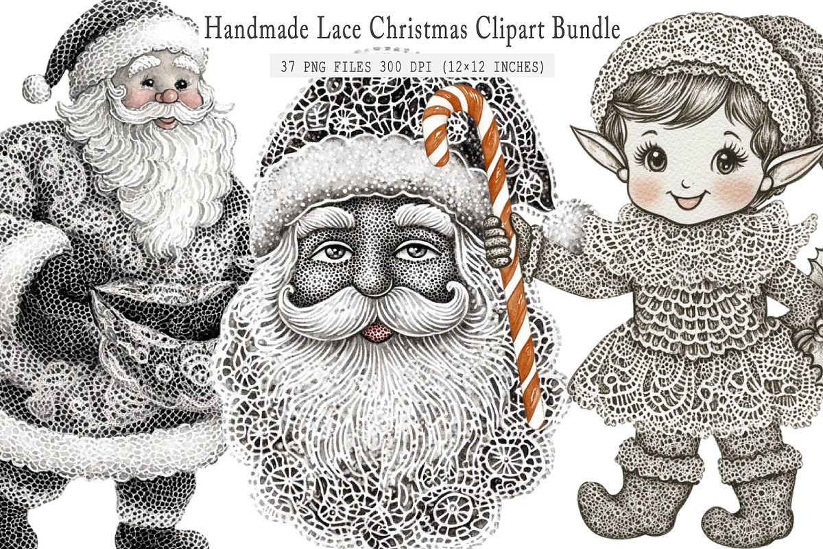 Handmade Lace Christmas Clipart, an Illustration by SinaCreation (Photo 1 of 7)