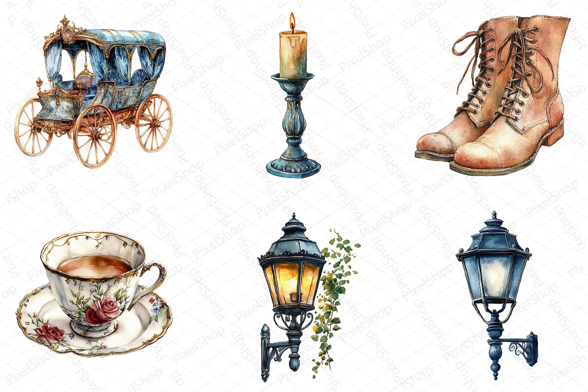 Watercolor Victorian Sketch Clipart, an Illustration by DreamPrint404 (Photo 4 of 6)