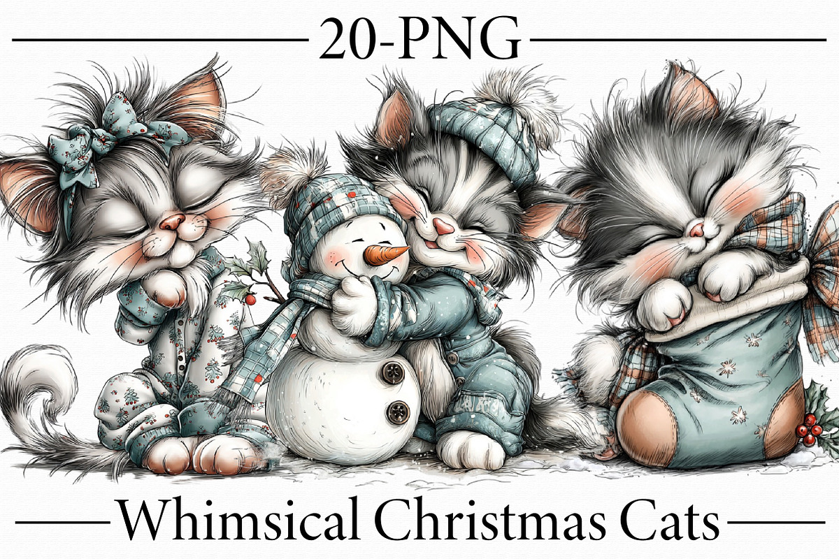 Whimsical Christmas Cats Clipart, a Seasonal Illustration by Libby Wishes (Photo 1 of 3)