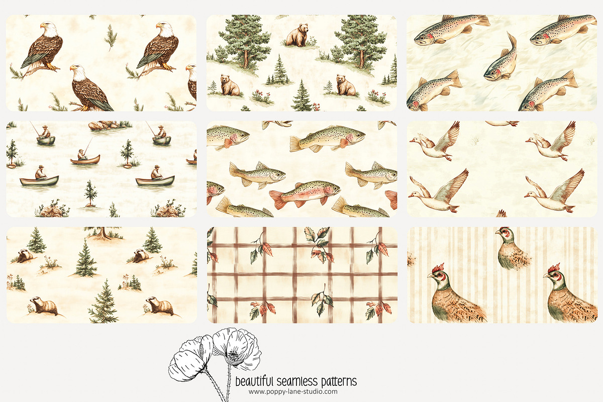 70 vintage hunting seamless pattern, a Pattern Graphic by Poppy Lane Studio (Photo 6 of 10)