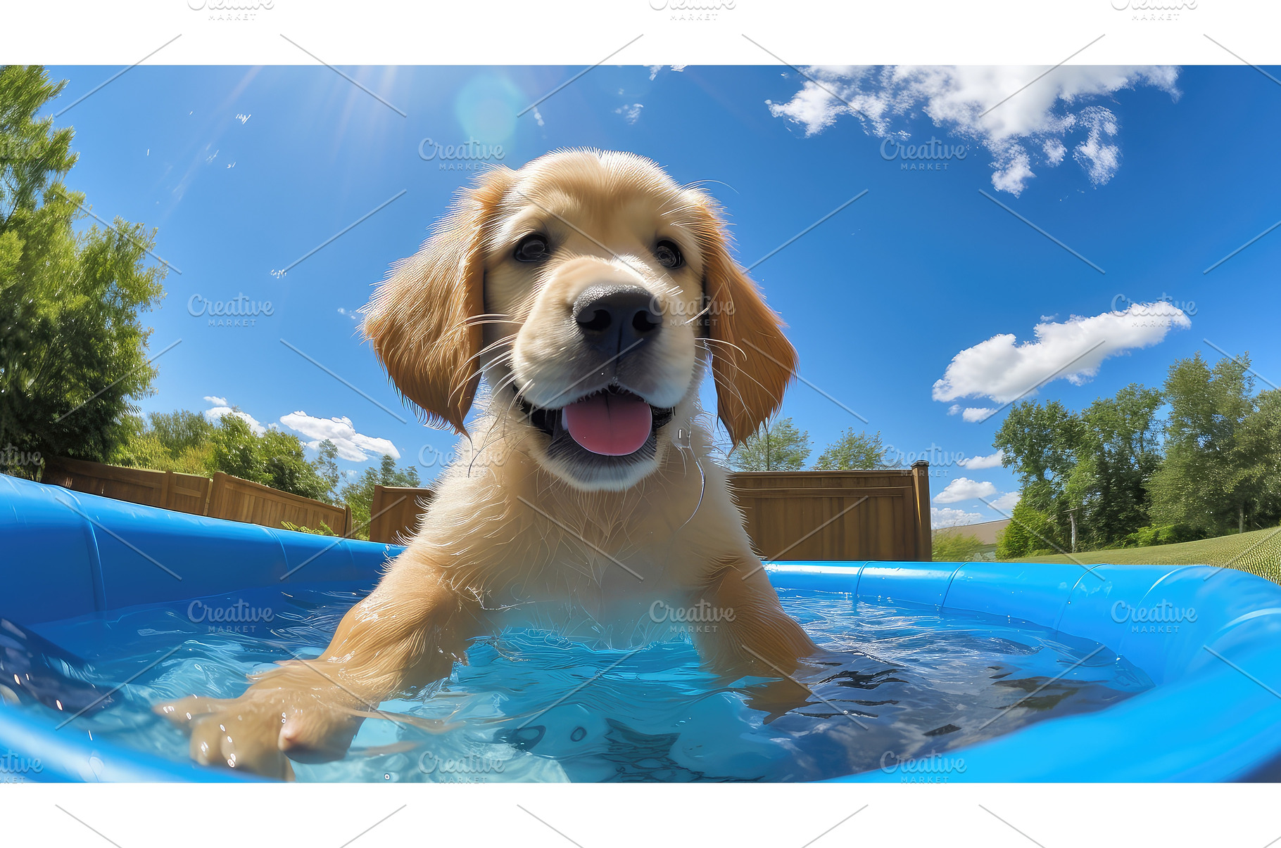 summer dog kiddie pool ai generated, a Nature Photo by pikepicture