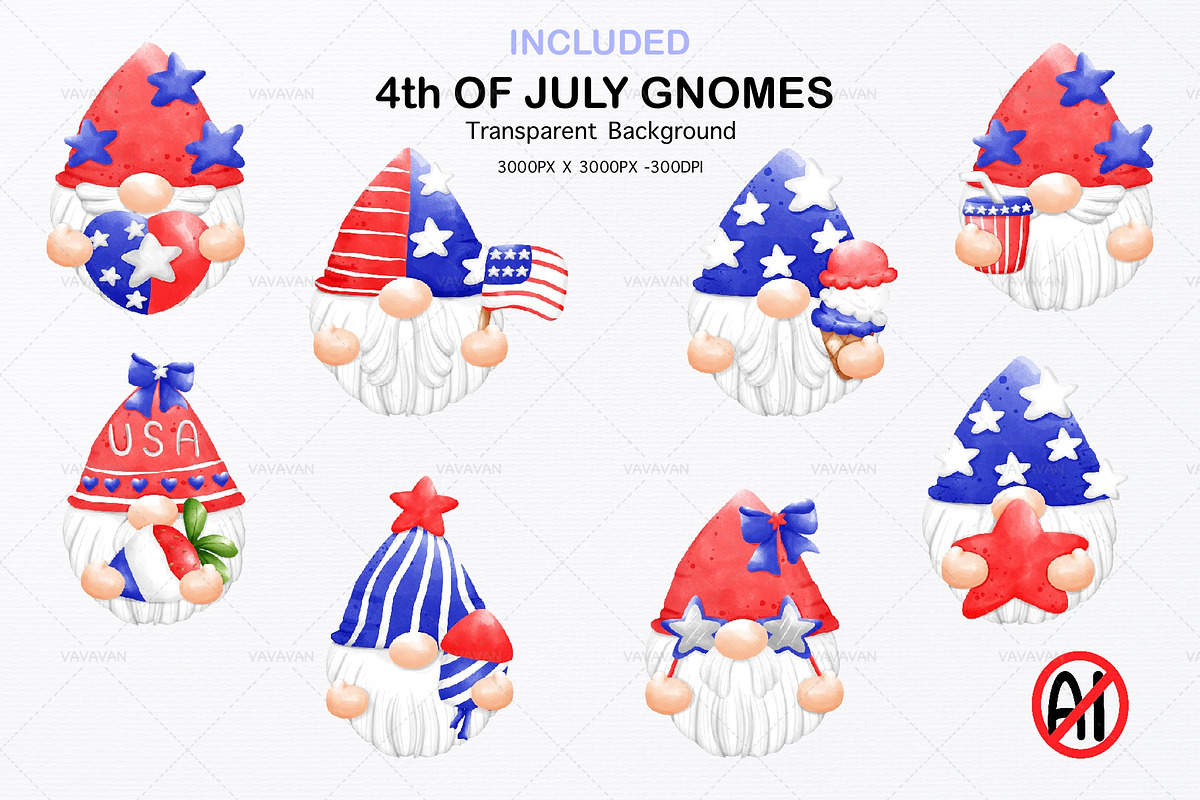 Gnome USA 4th of July watercolor, a Seasonal Illustration by Vavavan Artwork (Photo 2 of 5)