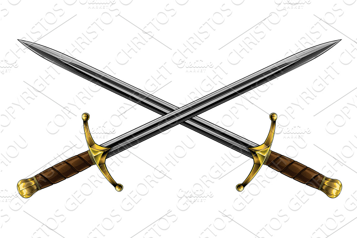Crossed Medieval Swords Vintage, an Illustration by Christos Georghiou