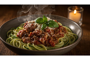 Steaming plate of spaghetti with, an Illustration by tilialucida