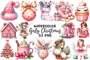 Girly Christmas Watercolor Clipart, an Illustration by CraftArtStudio (Thumbnail 1 of 6)