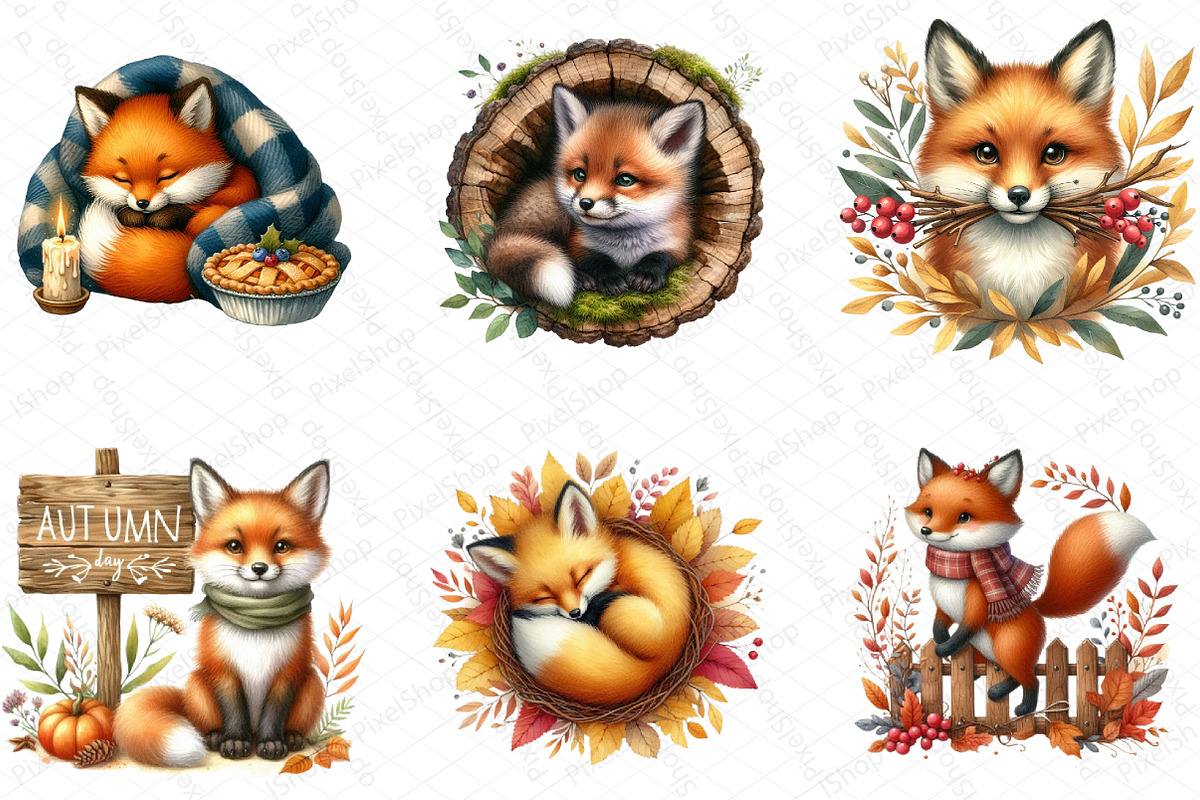 Watercolor Autumn Fox Clipart Bundle, an Illustration by DreamPrint404 (Photo 4 of 6)
