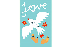 Peace Card. Flying Dove. White Bird