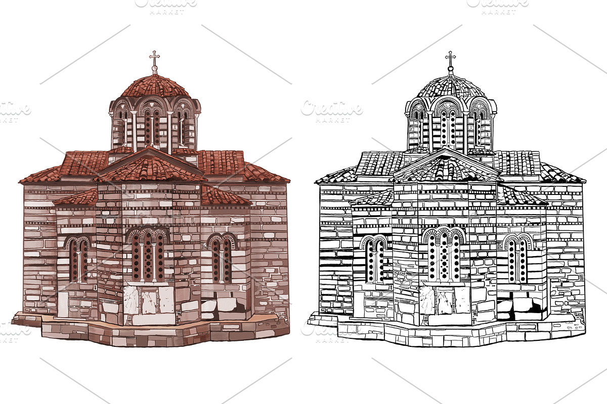 Byzantine church in Athens., a Texture Illustration by EkaterinaPlanina