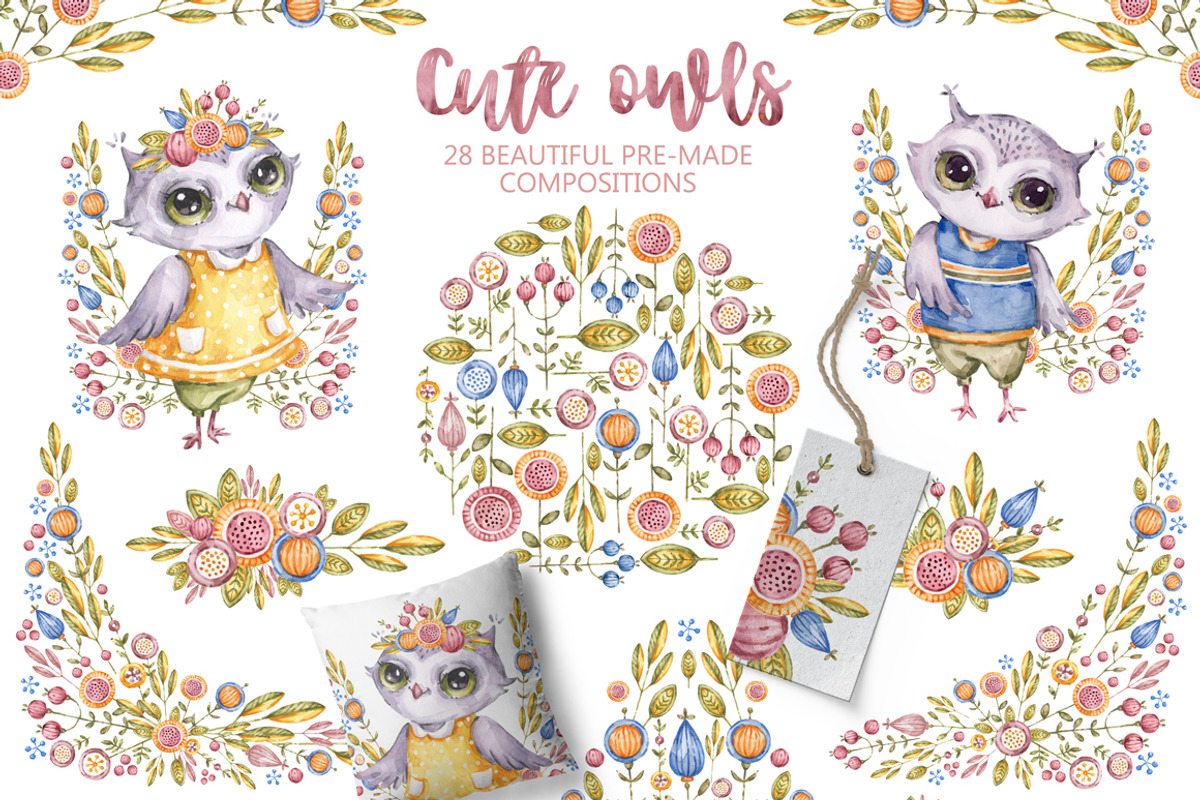 Cute owls. Watercolor collection, an Animal Illustration by UlitkaStudio (Photo 2 of 17)