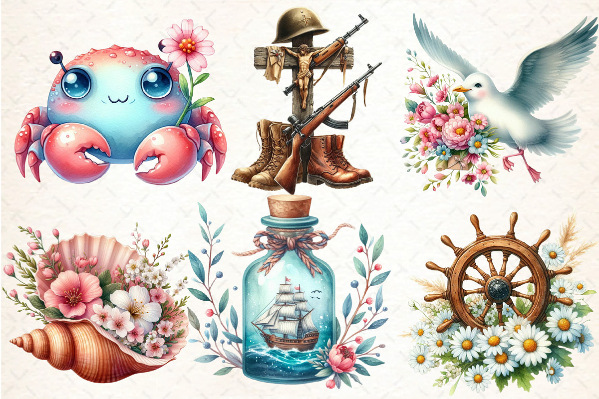 Watercolor Nautical Spring Clipart, an Illustration by DreamCafeArt (Photo 3 of 5)