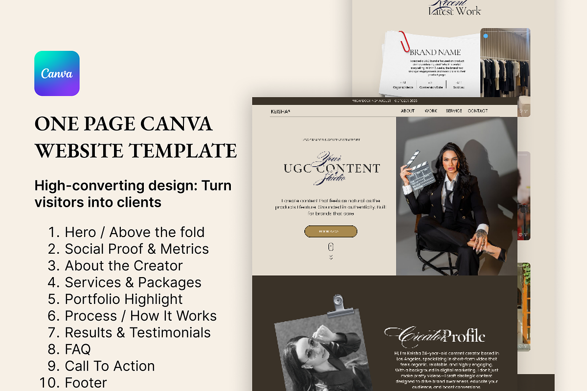 UGC Creator Beige Aesthetic One Page, a Marketing Template by AtelierDuVow (Photo 10 of 10)