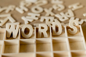 "Words". Wooden letters.