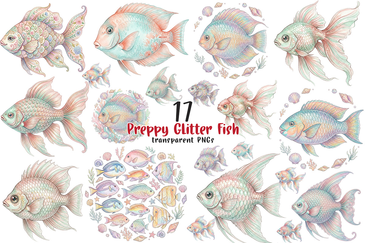 Preppy Glitter Fish PNG, a Transportation Illustration by SinaCreation (Photo 1 of 9)