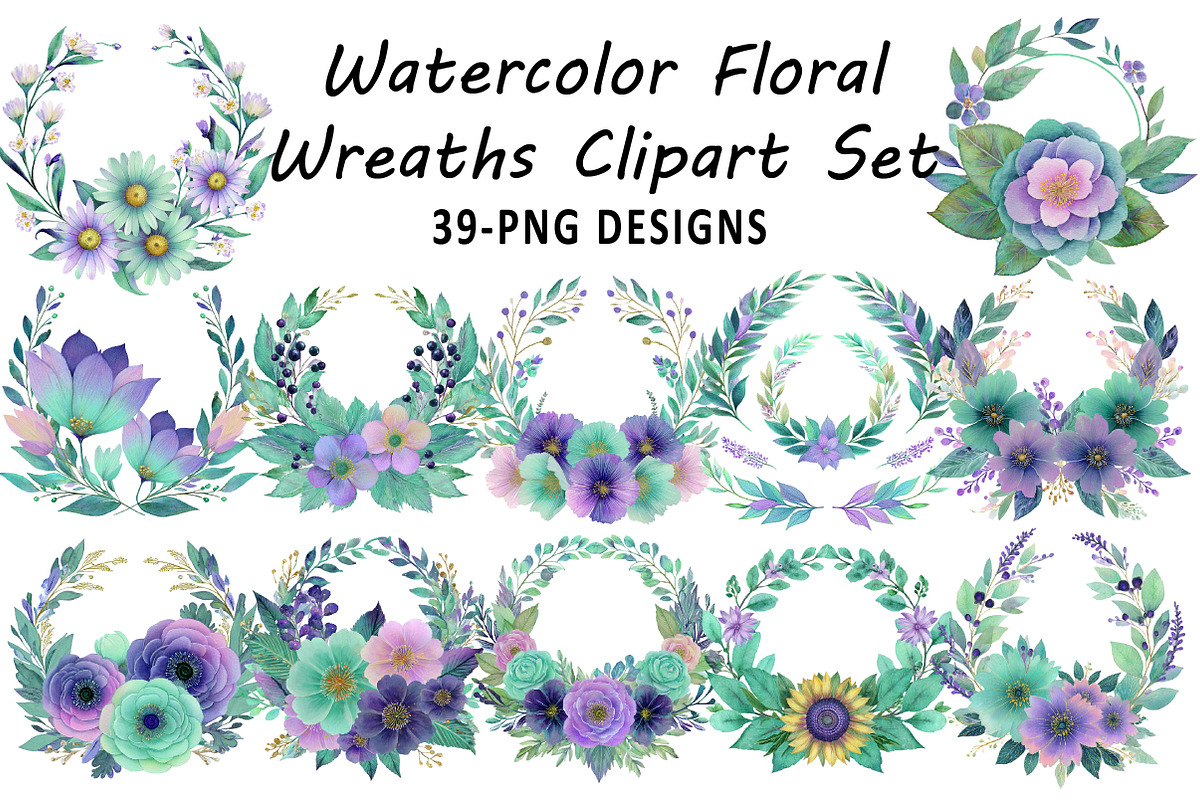Watercolor Floral Wreaths Clipart Se, an Illustration by Daily.Designs (Photo 1 of 8)