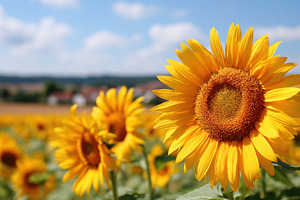 Vibrant sunflowers in a sunny field, a Nature Photo by AlyaAnd