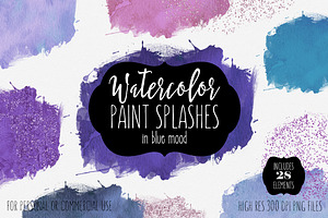 Blue Mood Watercolor Paint Splashes