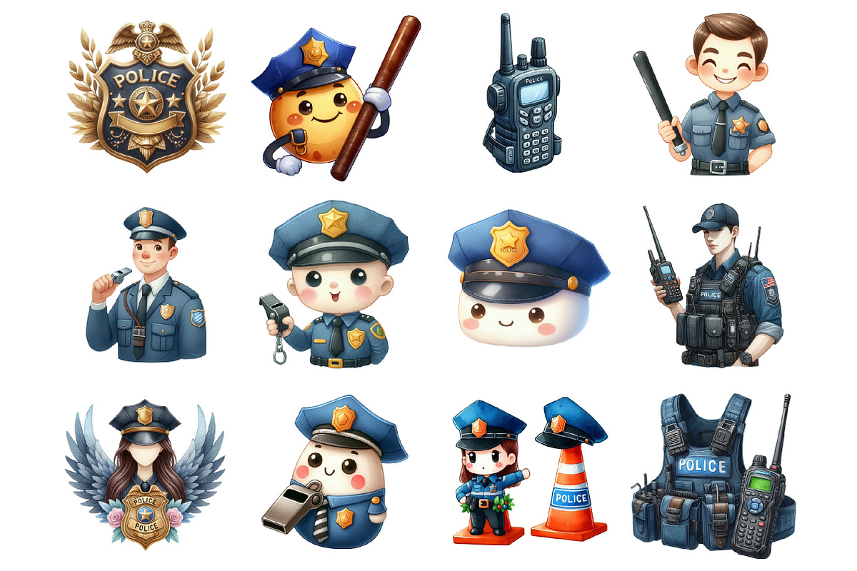 Watercolor Cute Police Clipart, a Graphic by CitraGraphics (Photo 2 of 4)