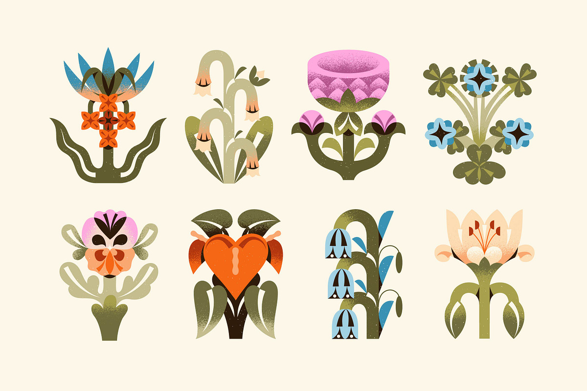 Abstract flowers set + backgrounds, a Decorative Illustration by PaperTrident (Photo 3 of 16)