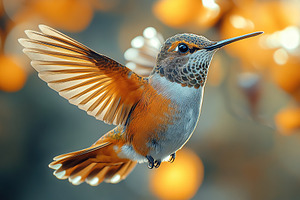 Closeup photo of hummingbird in flight with spread wings, an Animal Photo by AlyaAnd