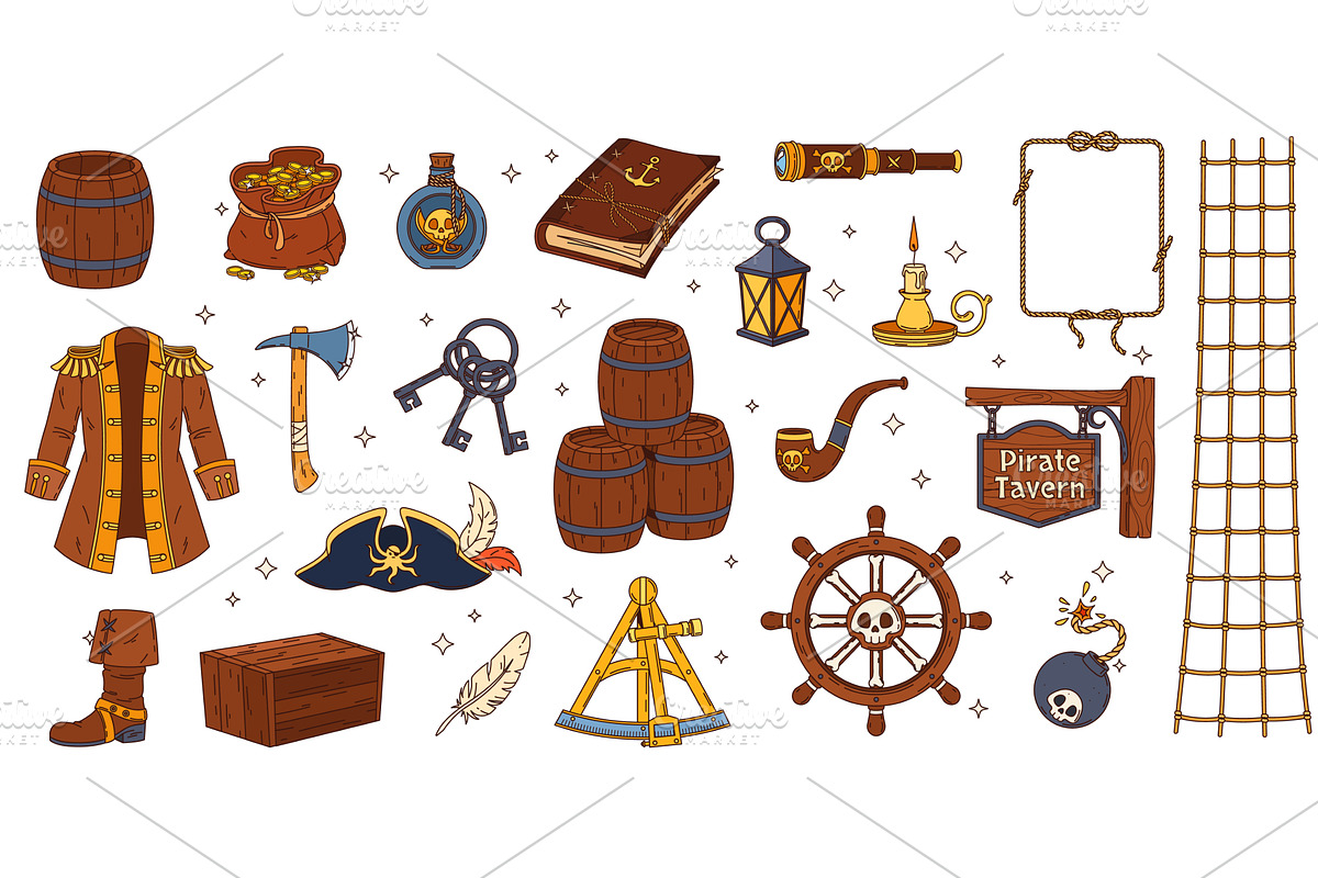 Cartoon groovy pirate objects, an Object Illustration by Buch&Bee
