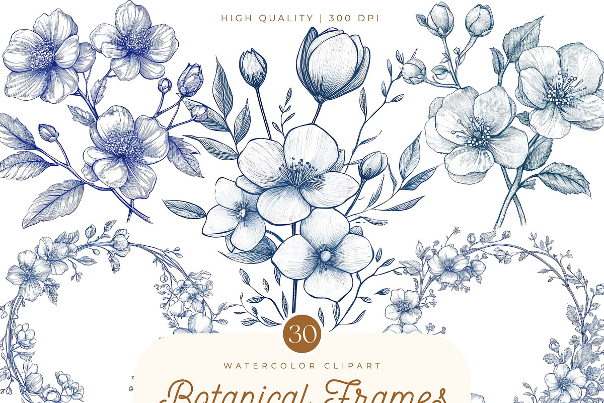 Botanical Frames Watercolor Clipart, a Decorative Illustration by SparkyDesignsUS (Photo 1 of 9)