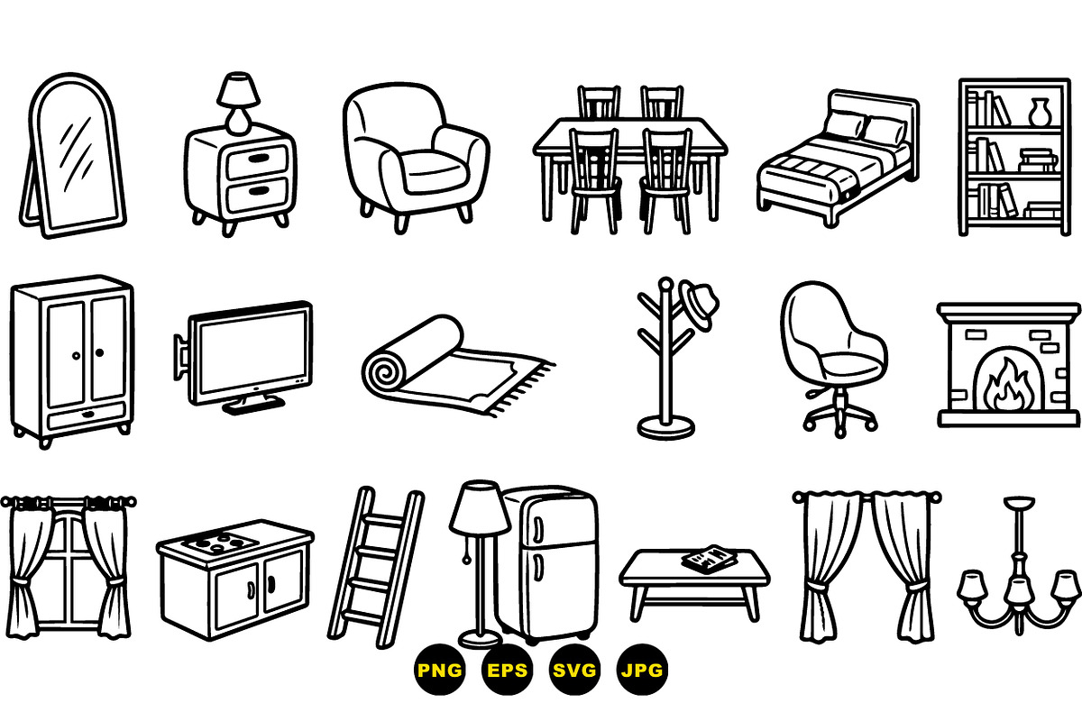 Home Furniture Icon Set Svg, an Illustration by designvectx (Photo 2 of 3)