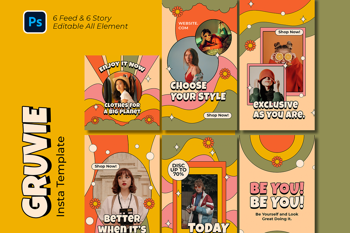 Gruvie Retro Kit Instagram Template, a Social Media Template by Shinra Labs (Photo 1 of 5)