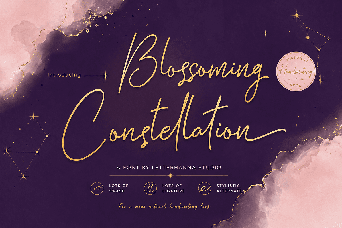 Blossoming Constellation Font, a Handwritten Font by Letterhanna Studio (Photo 1 of 13)