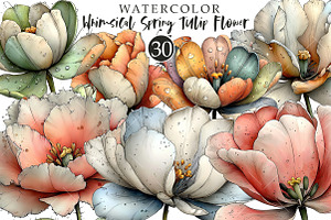 Whimsical Spring Tulip Flower Clipar, an Illustration by OK Design