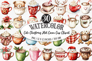 Cute Christmas Hot Cocoa Cup Clipart, an Illustration by Designking